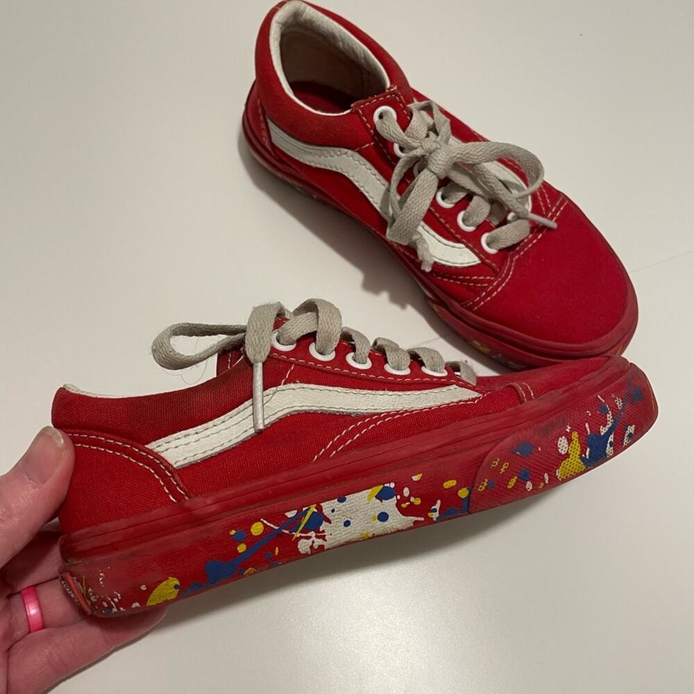 Vans Old Skool Rood Kleuter Shoe Sneaker Casual Youth 13Y Red Paint Splatter